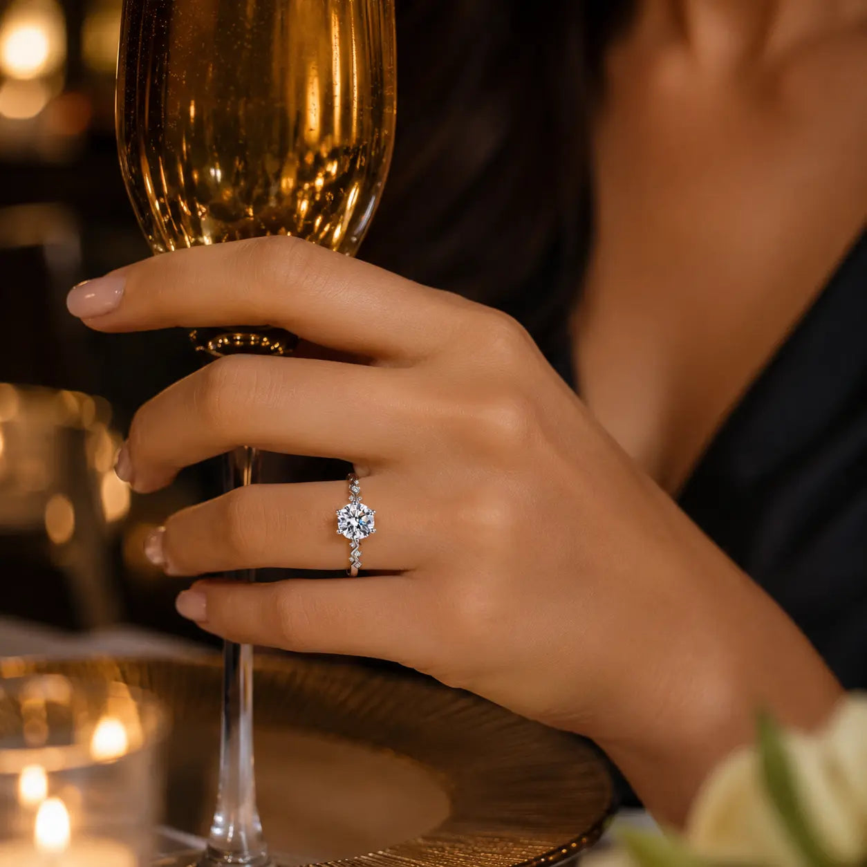 Anello Celestia™ – Argento 925 - Moissanite Certificata - Taglia unica regolabile
