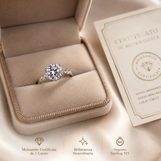 Anello Celestia™ – Argento 925 - Moissanite Certificata - Taglia unica regolabile